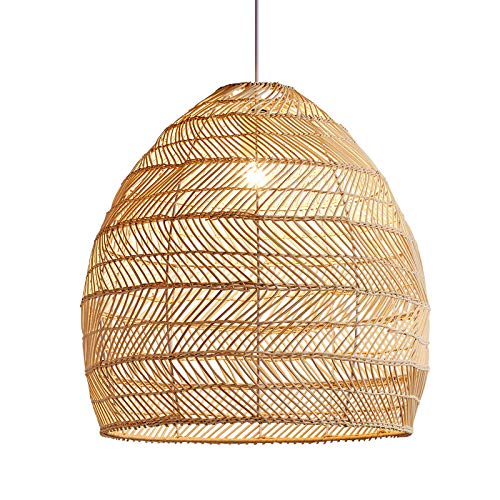 Ceiling Pendant Light, Curved Bamboo Semi Flush Light 1 Bulb Beige Ceiling Suspension