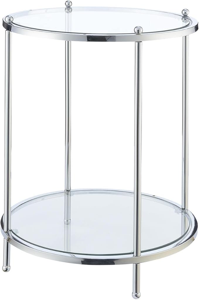 Royal Crest 2 Tier Round End Table, Clear Glass / Gold