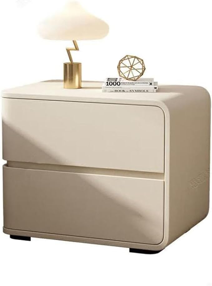 Modern Leather Bedside Table, Solid Wood Bedroom Feel