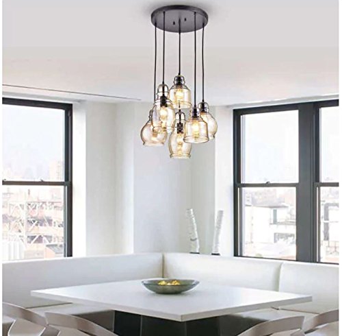 Jojospring Mariana Antique Black Cognac Glass 6-Light Cluster Pendant Chandelier with Round Base
