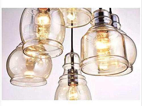 Jojospring Mariana Antique Black Cognac Glass 6-Light Cluster Pendant Chandelier with Round Base