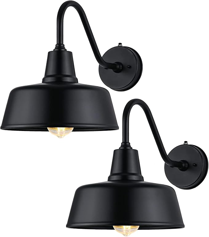 15" Large Outdoor Barn Light, Dusk to Dawn Gooseneck Light in Galvanized Steel/Outdoor