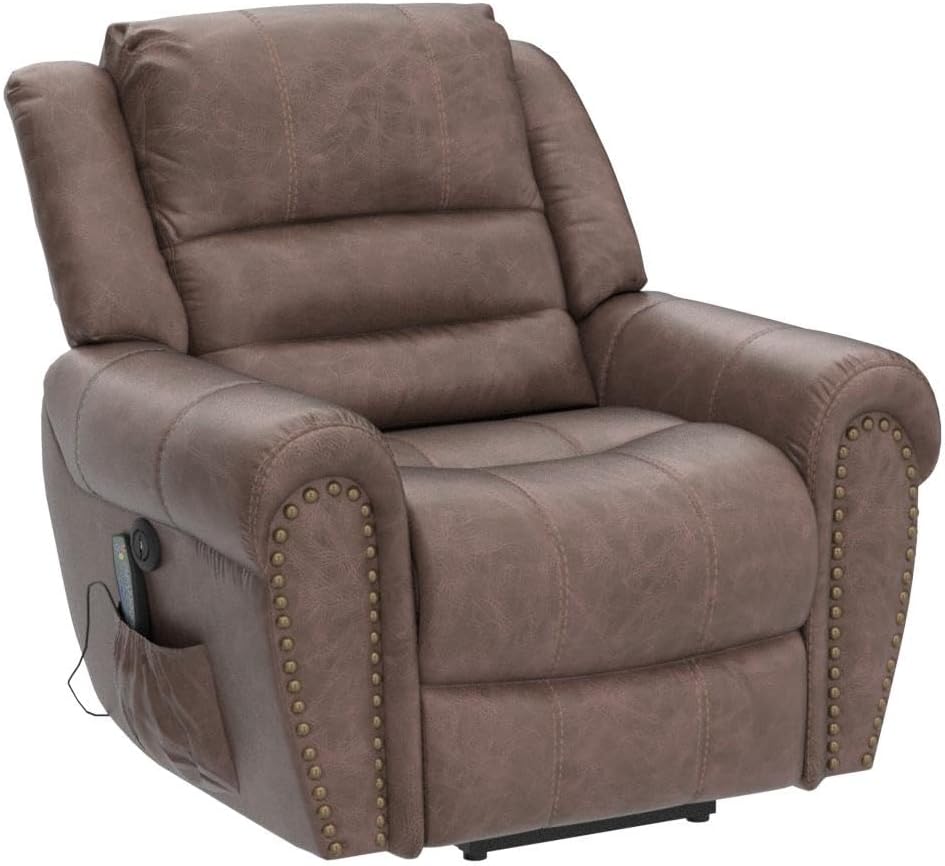ANJ Large Power Lift Recliner Chairs with Massage and Heat Breathable Faux Leather Electric Lift Chairs for Elderly, Heavy Duty Big Man Recliners Power Reclining Chair with USB Port (Nut Brown)