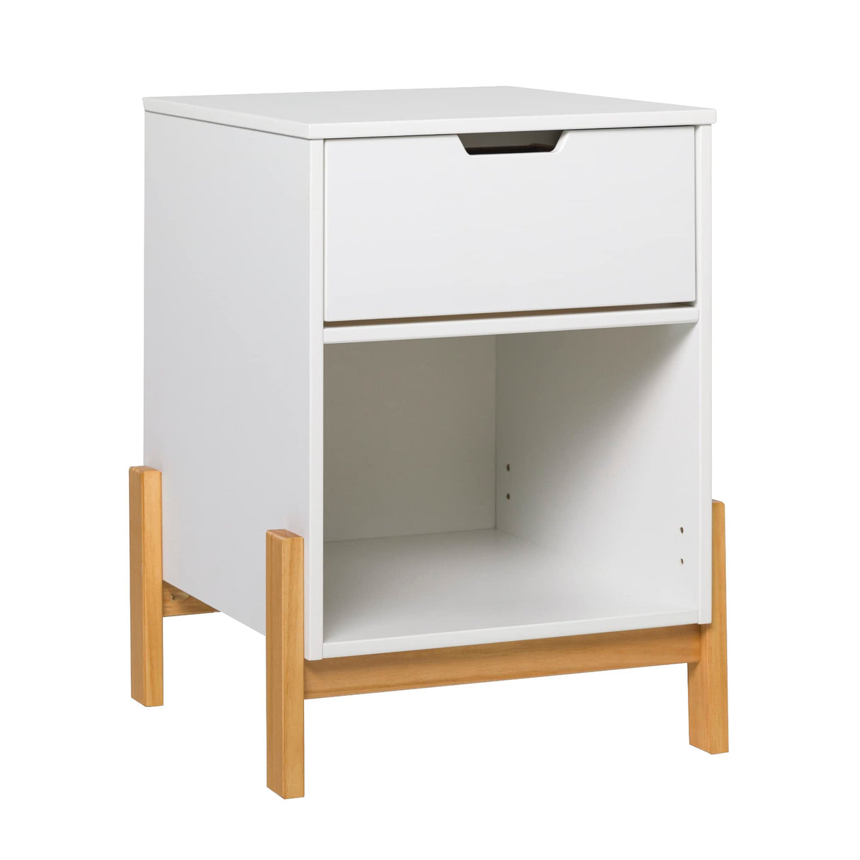 Freja Scandi Minimalist 1-Drawer Solid Wood Nightstand, 16 Inch, White