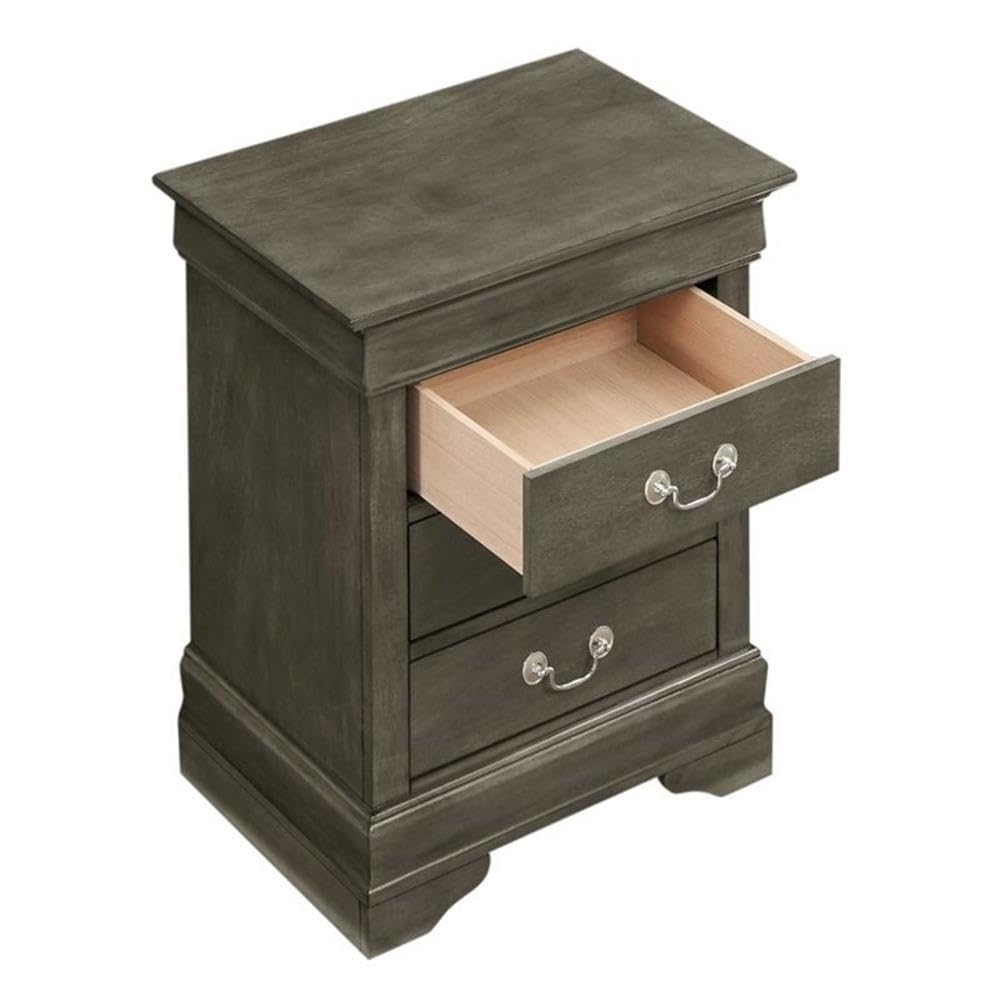 Furniture Louis Phillipe 3 Drawer Nightstand in Gray