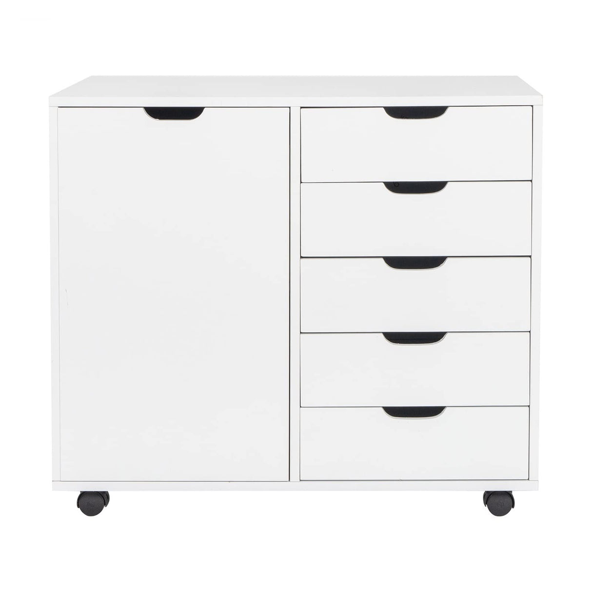 Wood Lateral File Cabinet 78x40.5x68CM Single Door 5 Drawers White Floor Storage