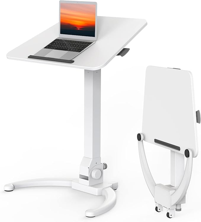Foldable Mobile Standing Desk, Height-Adjustable Sit-Stand with 90 Tiltable Top