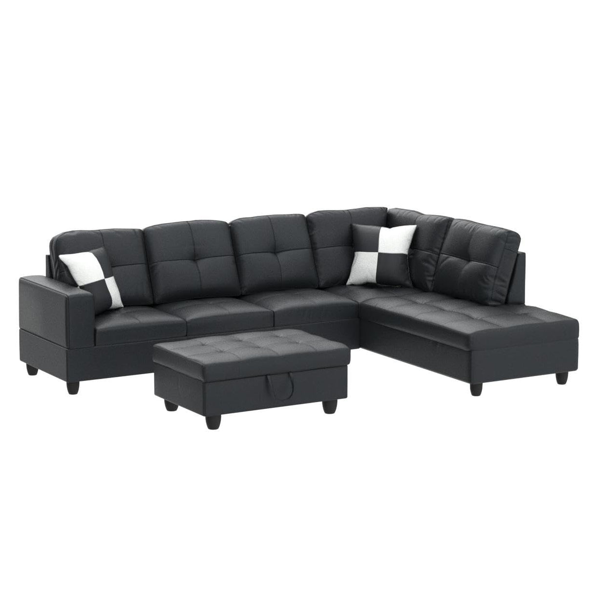 3 Piece Living Room Furniture Sets, L-Shaped Sectional Sofa