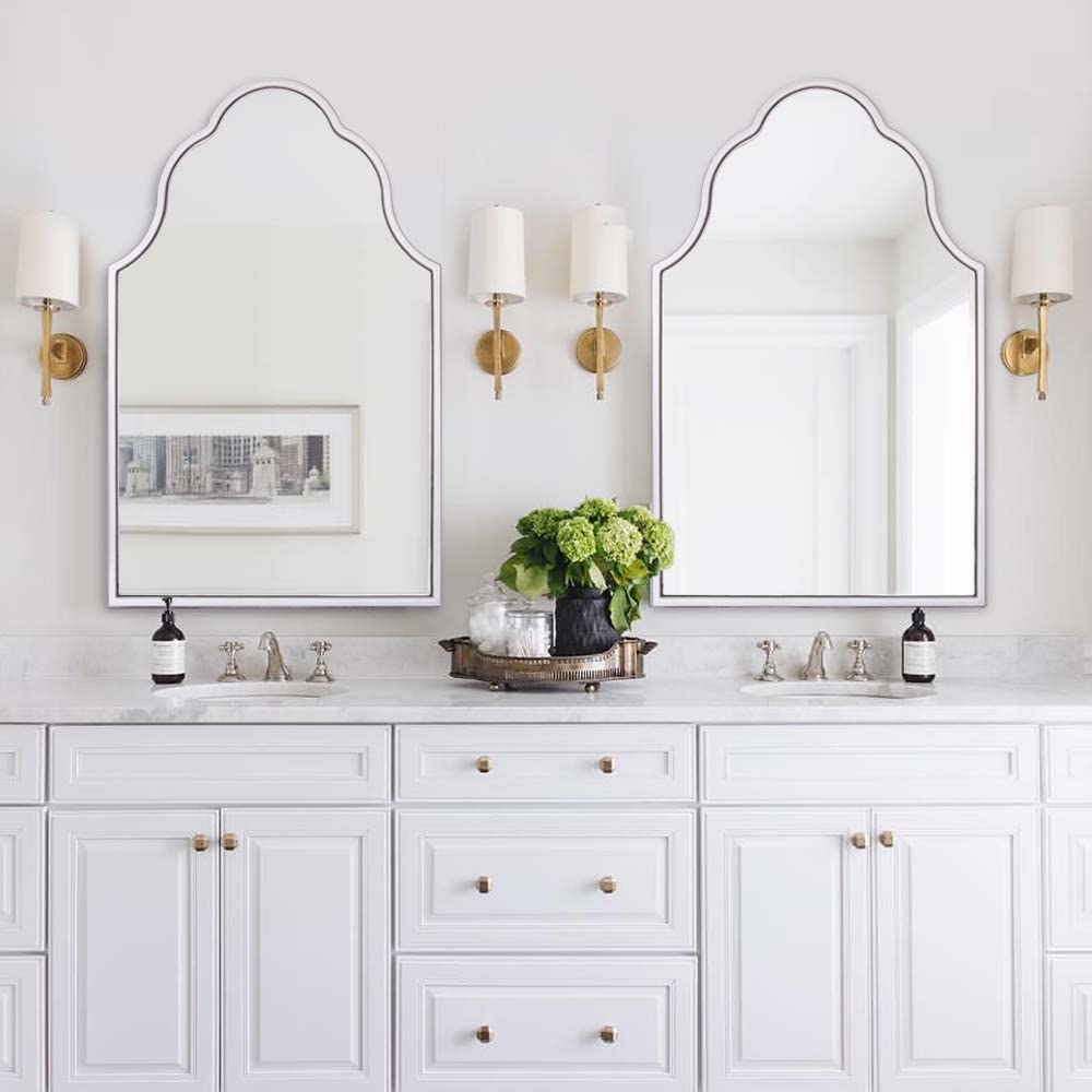 Arched Mirror for Wall, Bathroom Mirror with Wood Frame