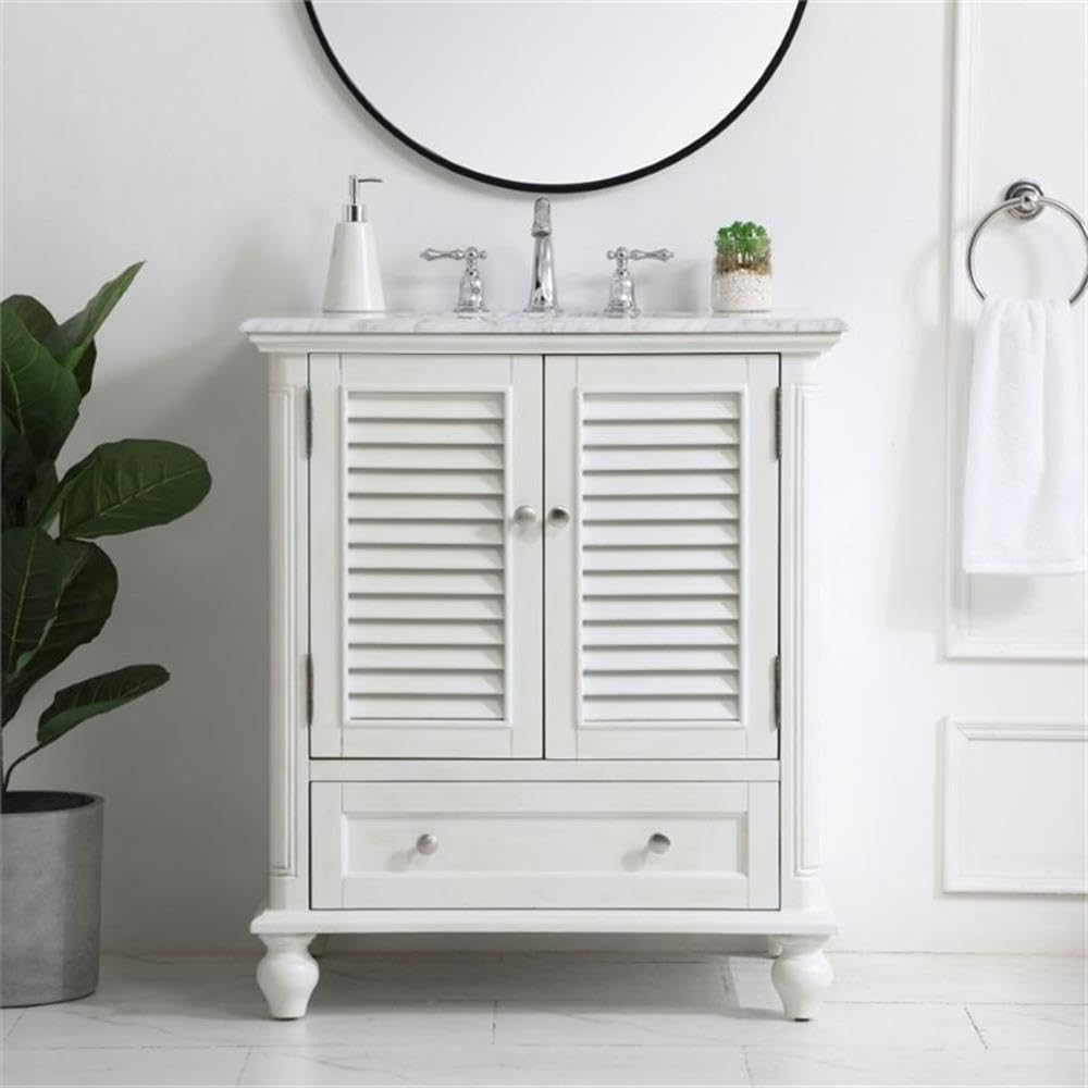 Rhodes 30" Single Marble Top Bathroom Vanity in Antique White