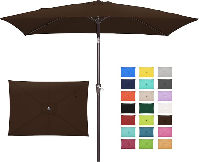 6.5x10 ft Rectangular Patio Umbrellas Outdoor Market Umbrella with Push Button Tilt and Crank, Rectangle Table Umbrella 6 Sturdy Ribs UV Protection for Pool Garden Backyard Deck, Taro Purple