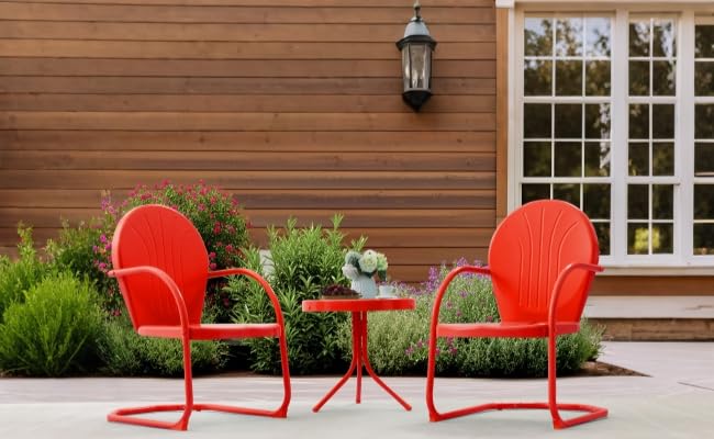 3-Piece Retro Metal Patio Bistro Set with C-Spring Motion Chairs - Red