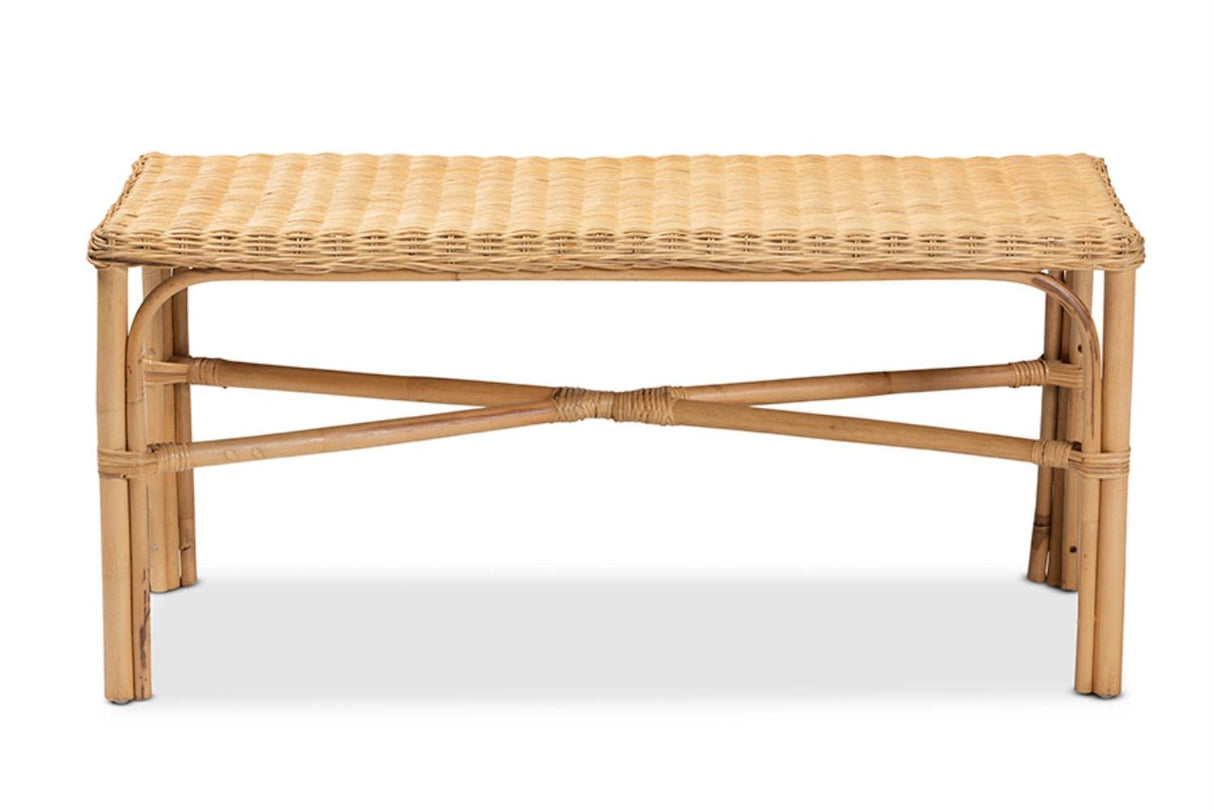 Cacaban Modern Bohemian Natural Brown Rattan Accent Bench