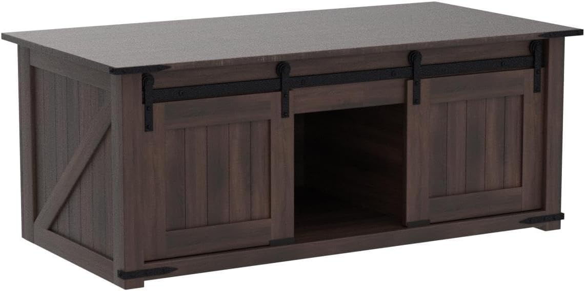Lift Top Coffee Table with Double Storage Spaces, Farmhouse Rustic Wood Center Table
