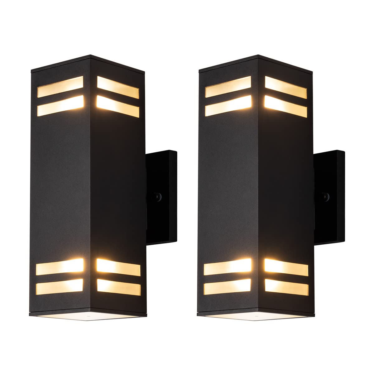 mirrea 12in Modern Outdoor Porch Light Patio Light in 2 Lights with Aluminum Rectangular Tube and Tempered Glass Cover Waterproof Wall Sconce Matte Black 2 Pack
