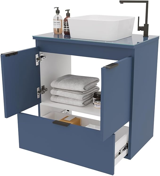 Soul 23" Combo Floating Bathroom Vanity with White Ceramic Sink Tempered Glass