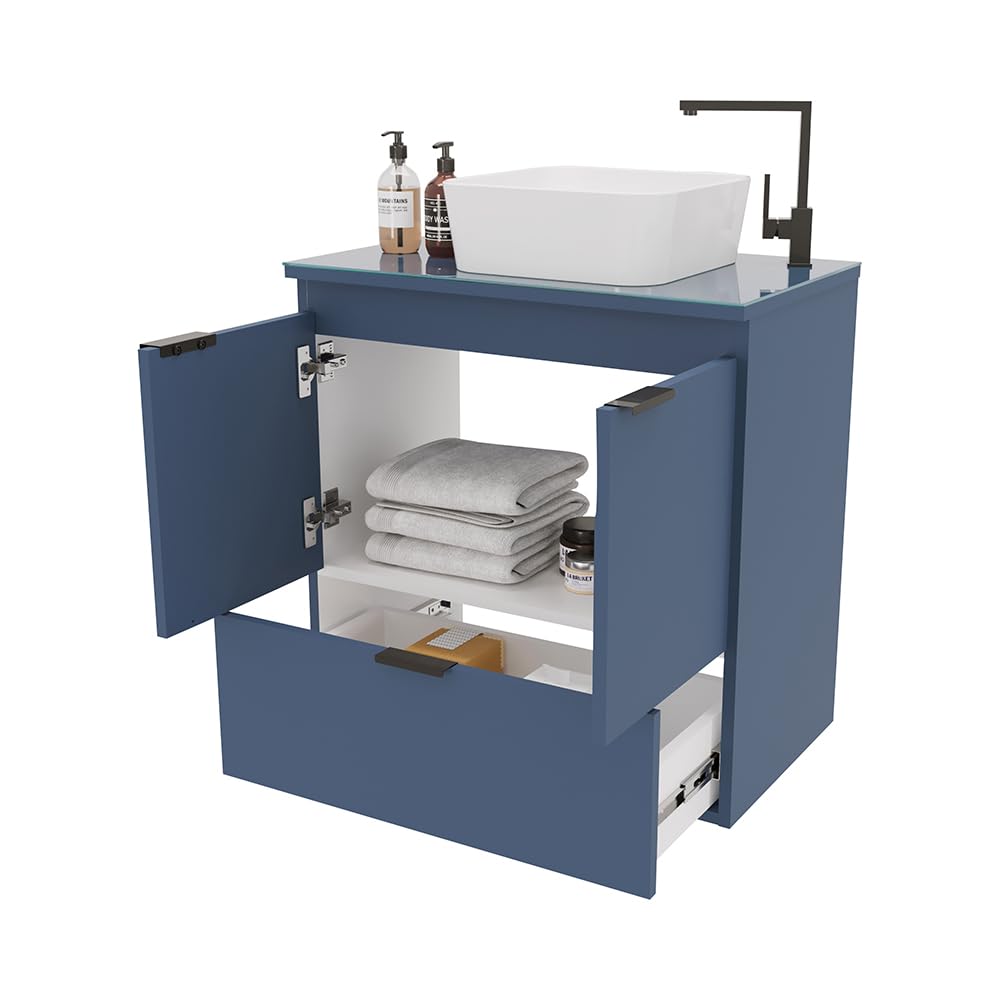 Soul 23" Combo Floating Bathroom Vanity with White Ceramic Sink Tempered Glass