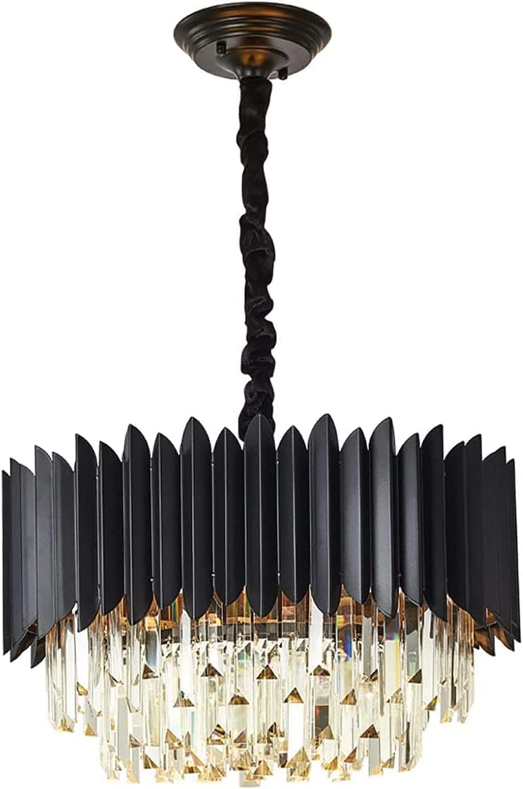 Crystal Chandeliers,Black Round Chandelier Light Fixture,2-Tier Raindrop Ceiling Light