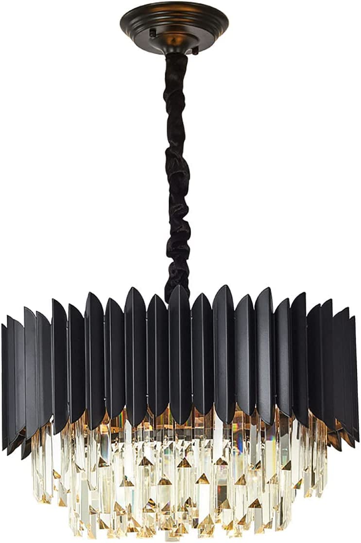 Crystal Chandeliers,Black Round Chandelier Light Fixture,2-Tier Raindrop Ceiling Light