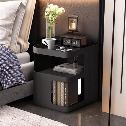 Side Table,Modern end Table,Metal Black nightstand,Bedside Table,3-Tier Accent Table