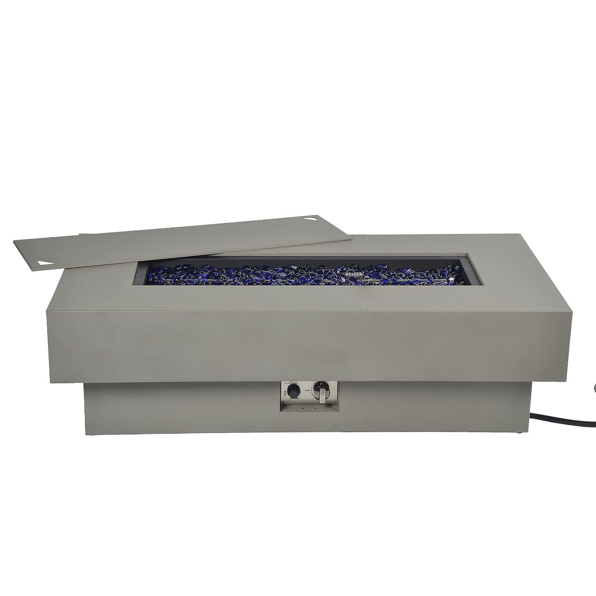 BAIDE HOME Outdoor Low Profile Fire Table, 48 - inch Rectangle Propane Gas Fire Pit Table, 50,000 BTU Modern Firepit w/Lid, Fire Glass, Cover, Pre - Attached 10ft Propane Hose, Flint Gray - Bircata