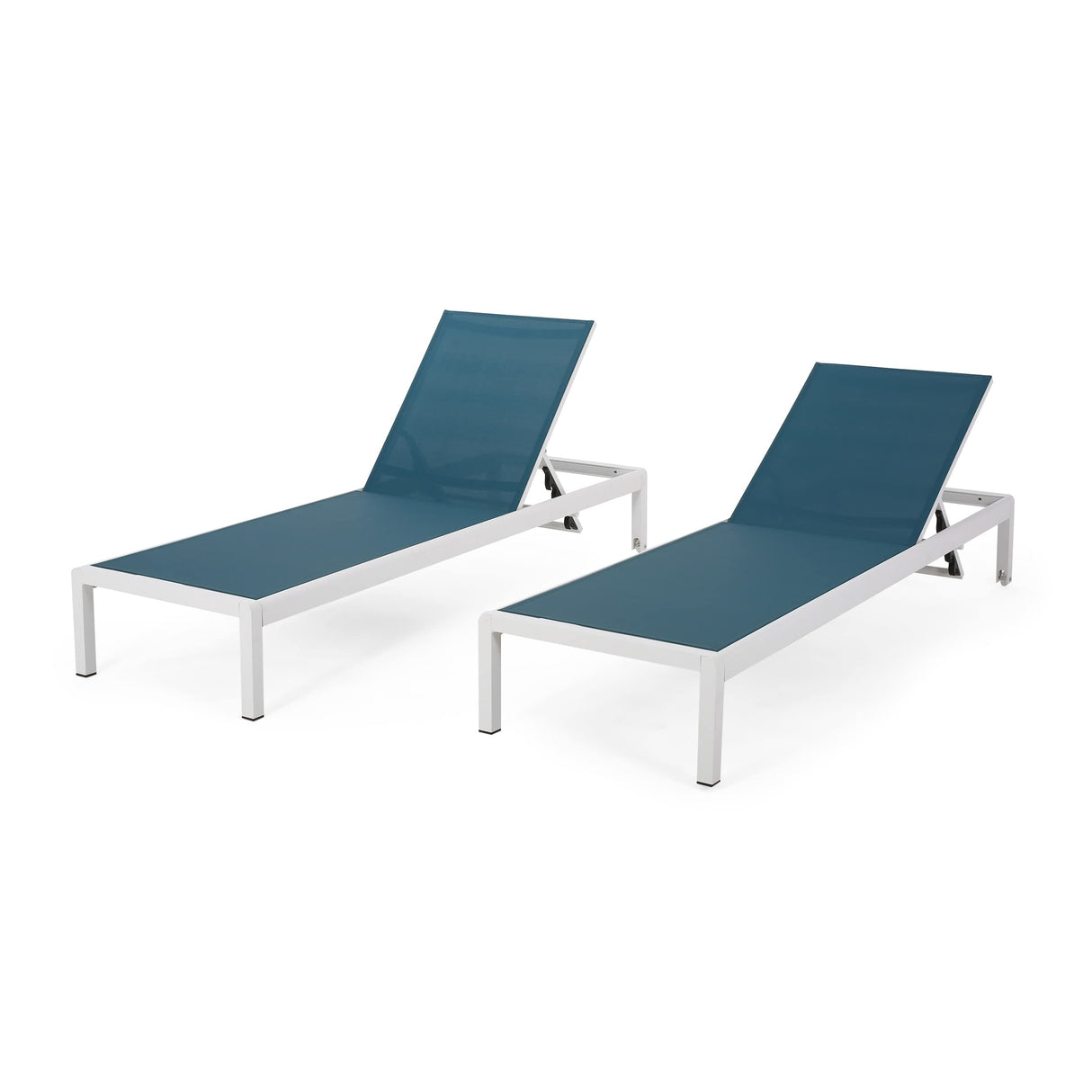 Vicky Coral Outdoor Chaise Lounges (Set of 2), Blue and White