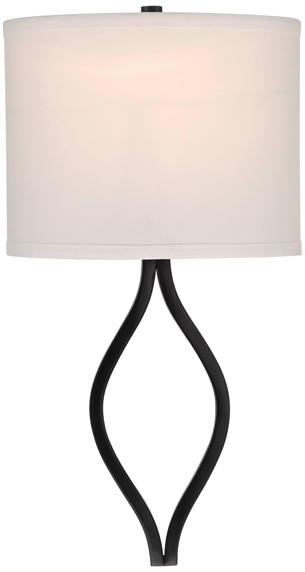 Modern Wall Light Sconce Black Hardwire 10 1/4" Fixture White Linen Halfmoon Hardback Shade
