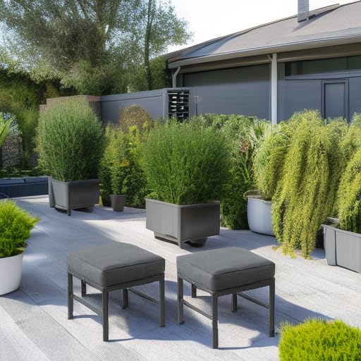 2 Pieces Outdoor Ottomans for Patio, Assembled Aluminum Outdoor Patio Footstool