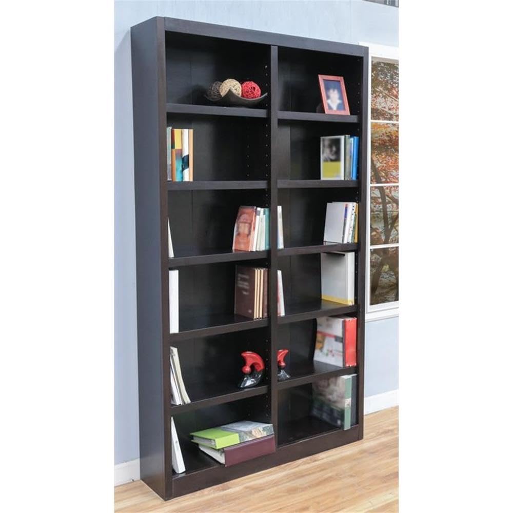 84" Traditional Double Wide Wood Bookcase with 10 Adjustable Shelves and 2 Fixed Shelves