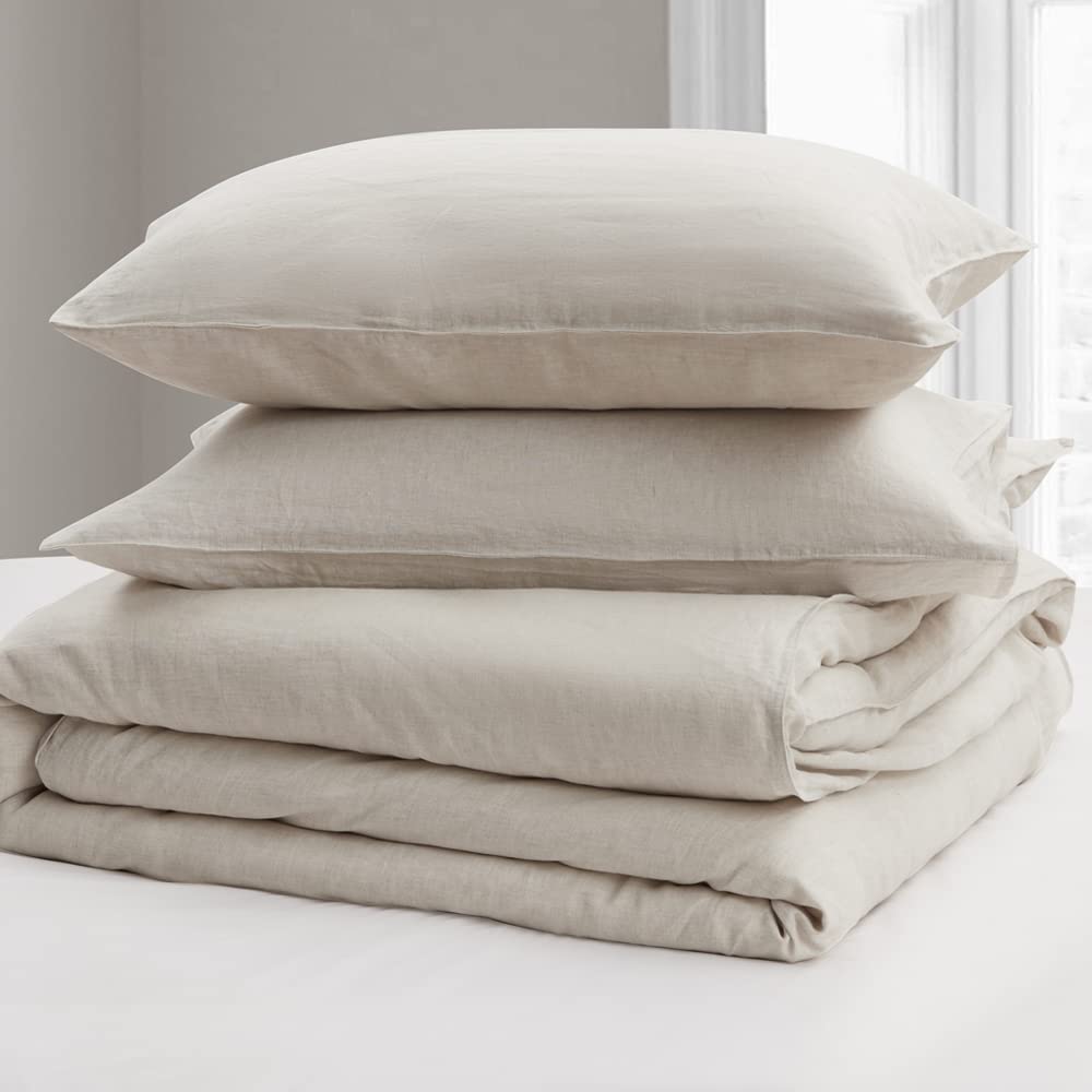 100% Linen Duvet Cover Queen, Stone Washed Natural French Linen 8 Ties Duvet