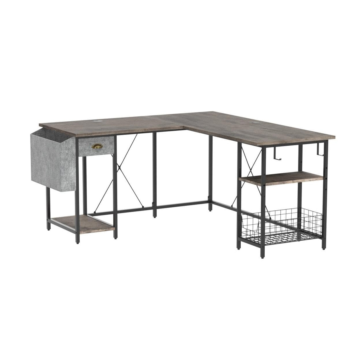 2 Person Desk Large L-Shaped Computer Desk with Storage Shelves Drawer