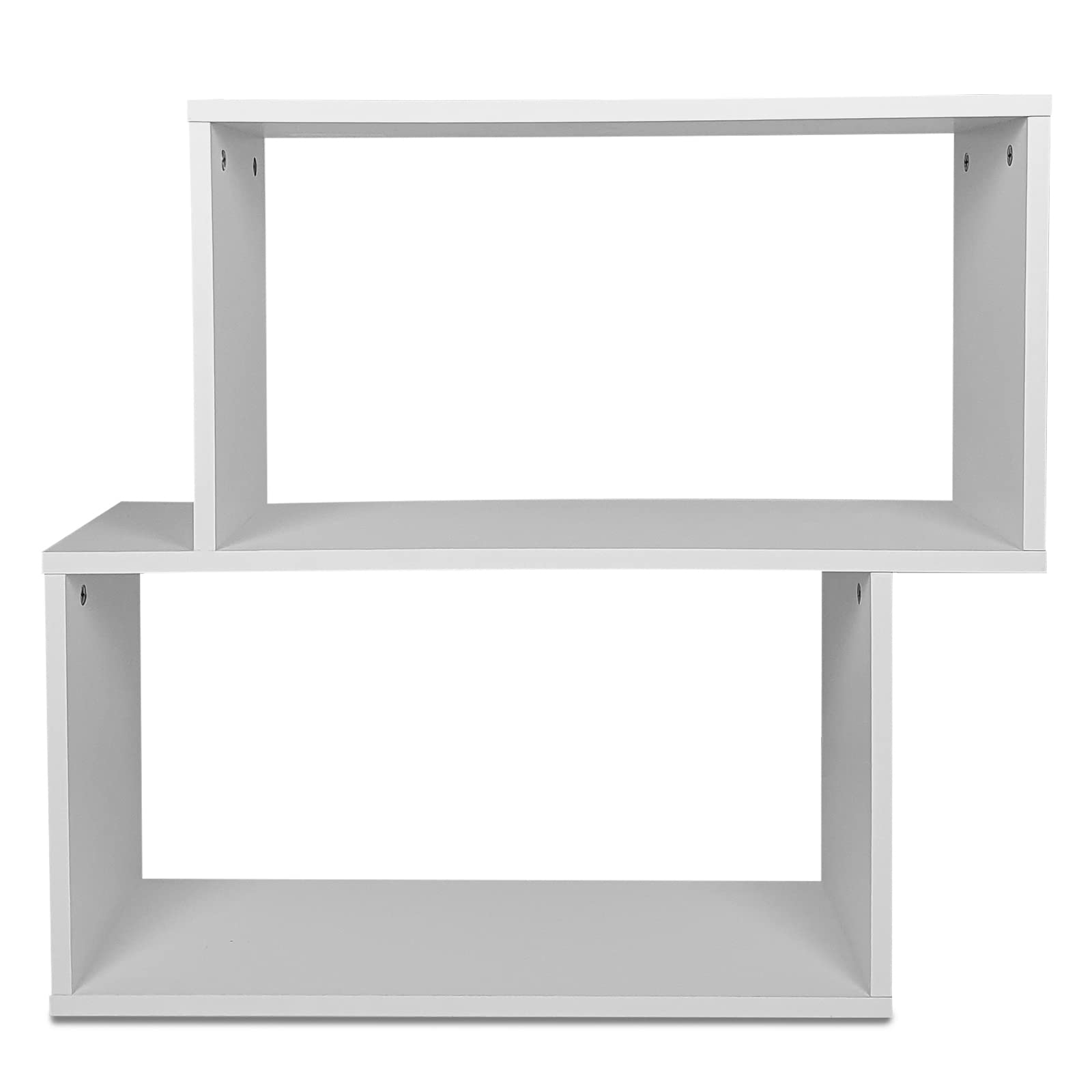 3-Tier Geometric Bookshelf White, 28’’ Tall Wood S-Shaped Display Shelves