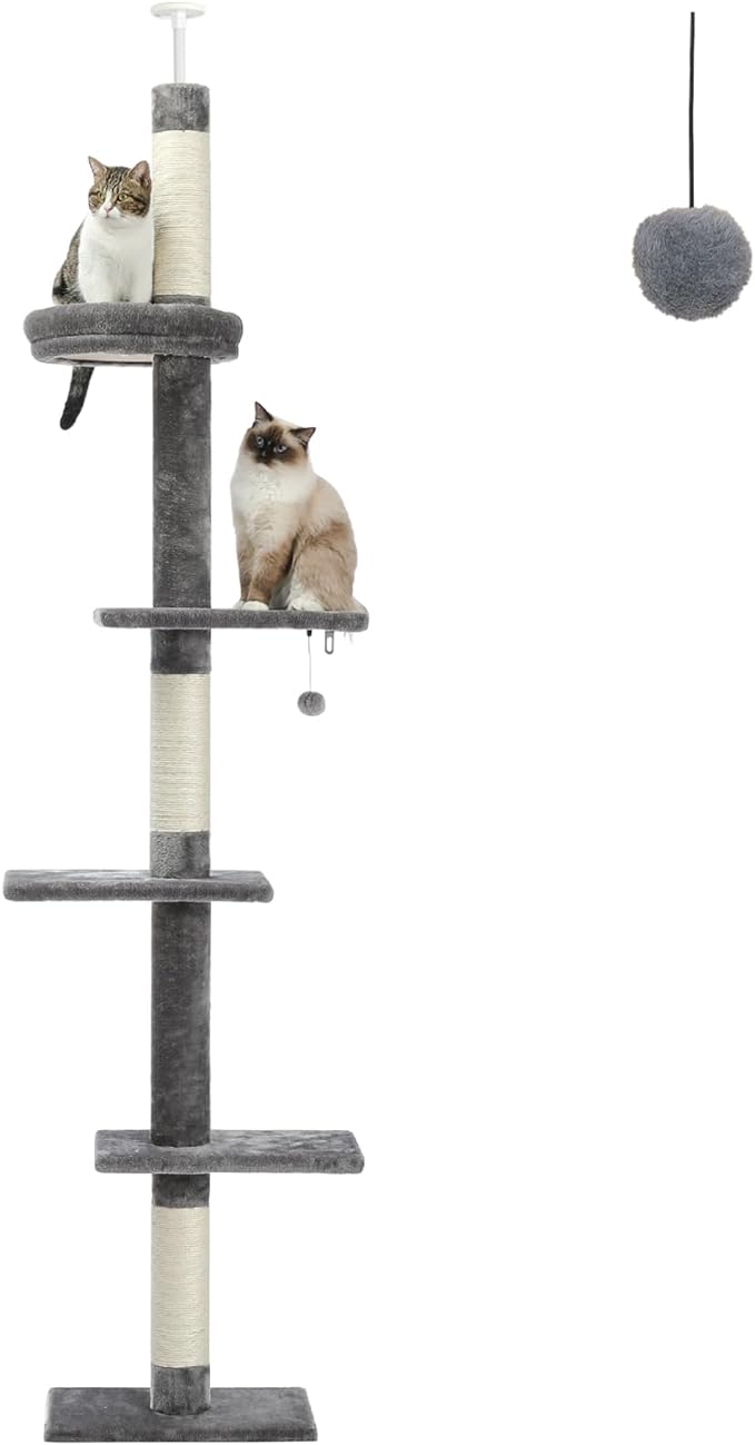 Floor to Ceiling Cat Tree Height Adjustable, 5 Levels Cactus Cat Tower