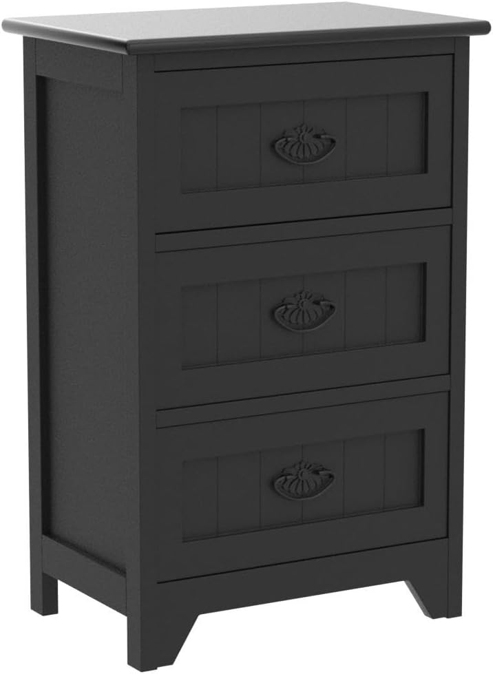 Nightstand with 3 Drawers, Set of 2 Bedside Table with Exquisite Metal Handles