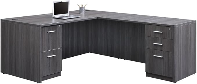 at Work Reversible L Shaped Executive Office Desk - Durable Laminate Computer Desk