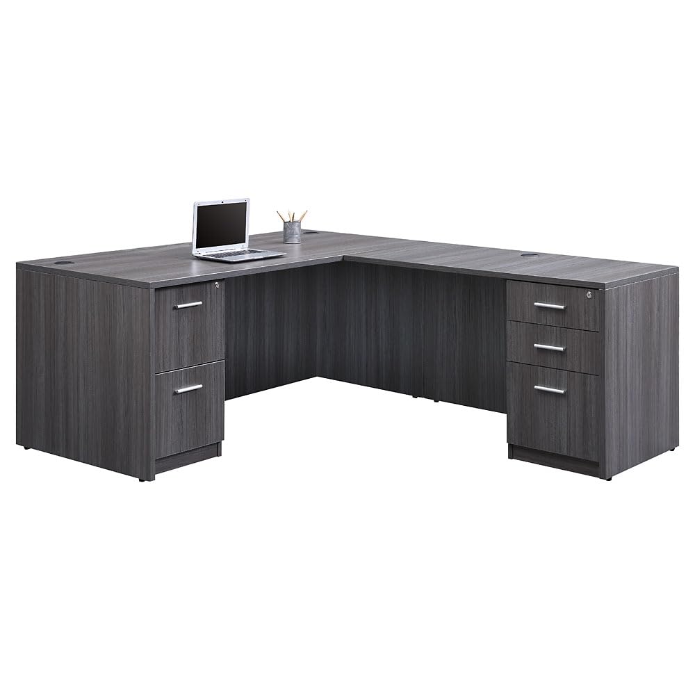 at Work Reversible L Shaped Executive Office Desk - Durable Laminate Computer Desk