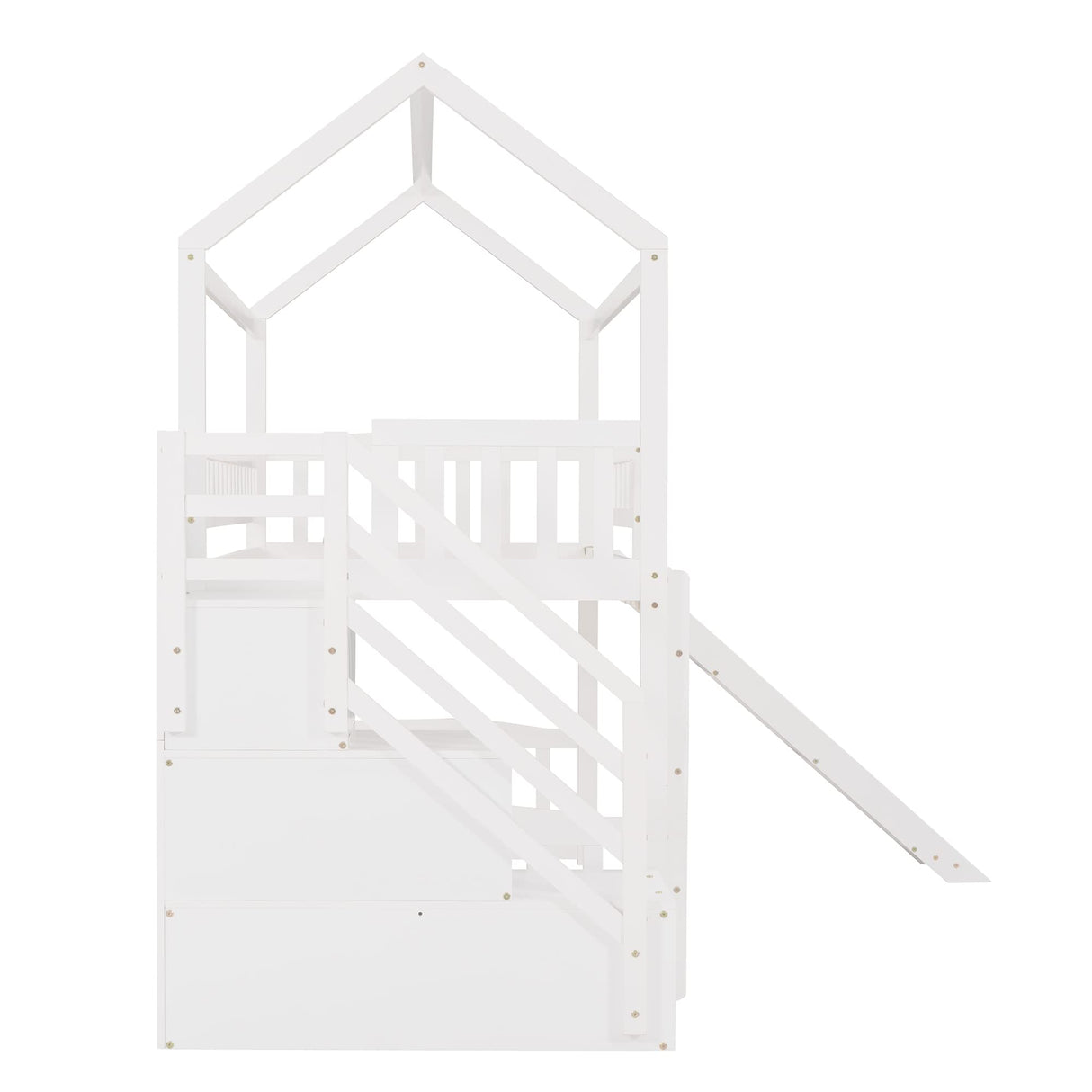 House Bed Loft Bed with Slide, Twin Loft Bed with Stairs and Storage