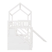 House Bed Loft Bed with Slide, Twin Loft Bed with Stairs and Storage