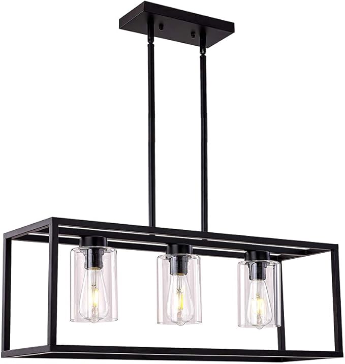 Dining Room Lighting Fixture Hanging Farmhouse Black 3 Light Modern Pendant