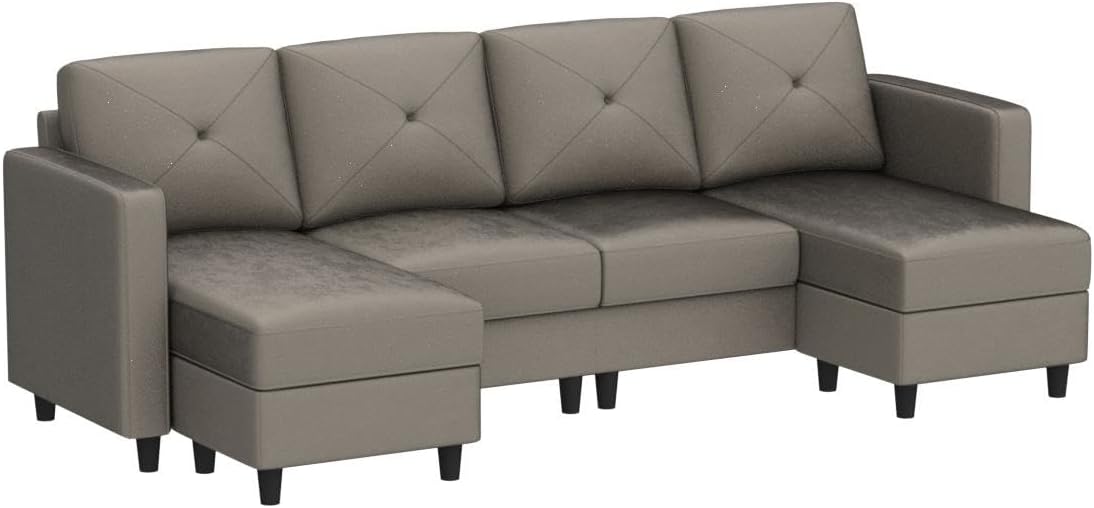 U Shaped Sectional Sofa Convertible Couch with Double Chaises 4 Seat Sofa