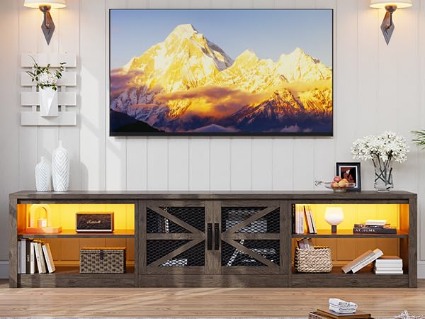 78.7" Farmhouse TV Stand with LED Light for 90 inch TV