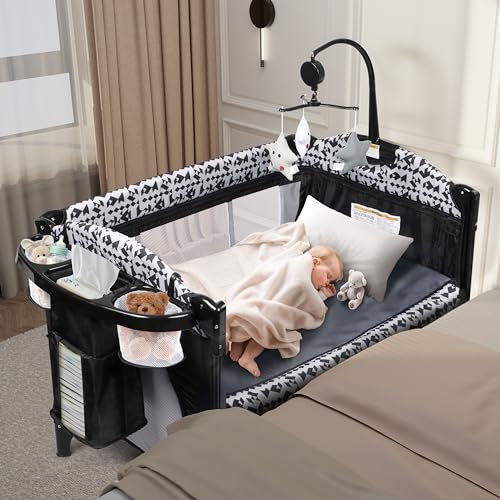 5-in-1 Pack and Play, Baby Bassinet Bedside Sleeper with Diaper Changer, Storage Bag