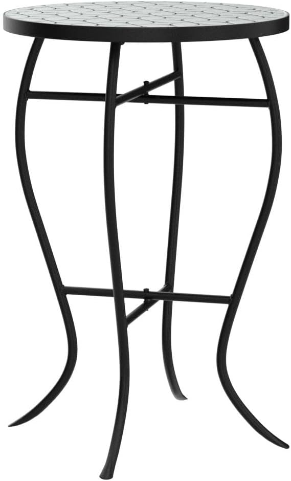 29-KY03WH Accent Side Table - Small, Colorful Mosaic Design, Rust-Resistant Steel Frame