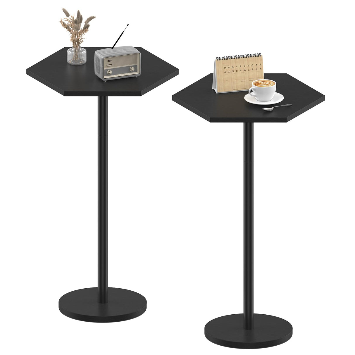 Drink Table Set of 2, Small Pedestal Side Table for Small Spaces, Pedestal End Table