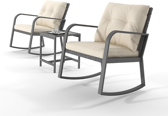 Patio Rocking Chair Outdoor Bistro Set (Dark Blue, 3PIECES)