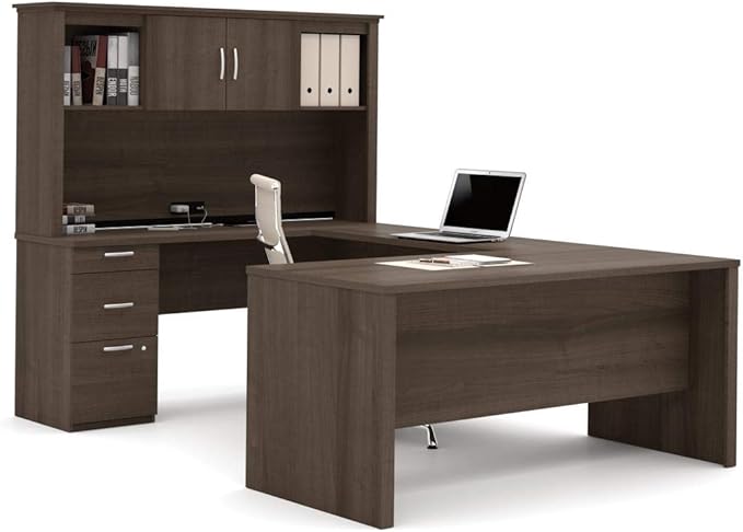Logan U or L-Shaped Executive Office Desk with Pedestal and Hutch in Antigua, 66W