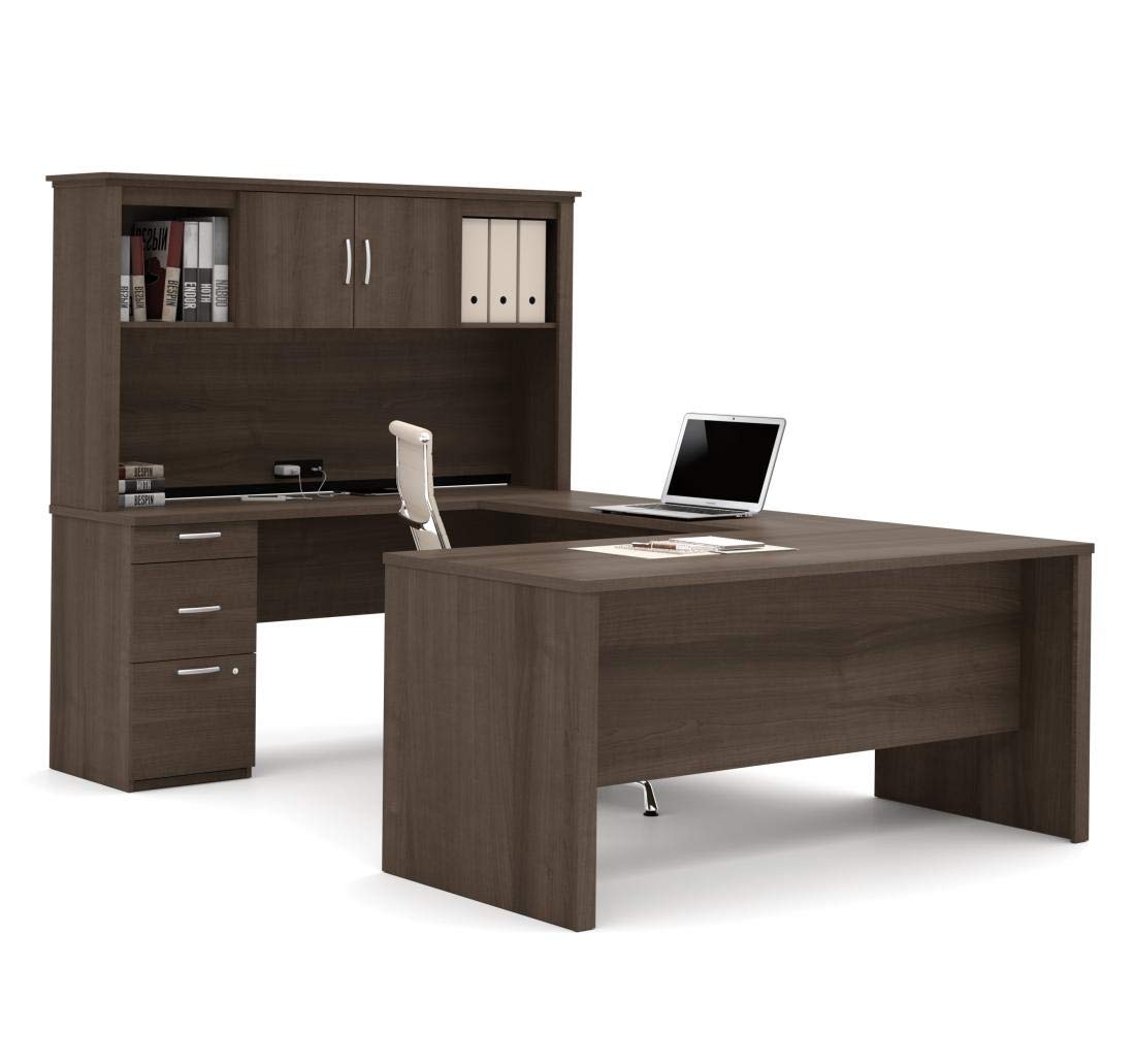 Logan U or L-Shaped Executive Office Desk with Pedestal and Hutch in Antigua, 66W
