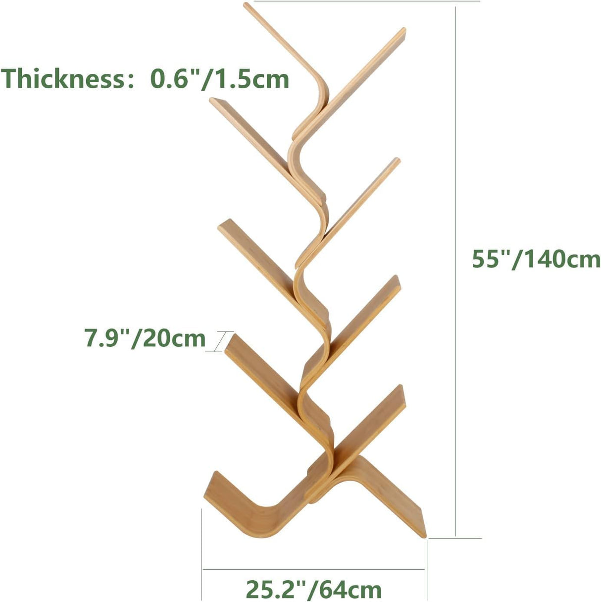 PEYNIR Multi-Layer Bamboo Bookshelf Standing Bookcase Office Curved Book Storage Bookshelf Suitable for Home Living Room Corner Bedroom Boho Bookshelf