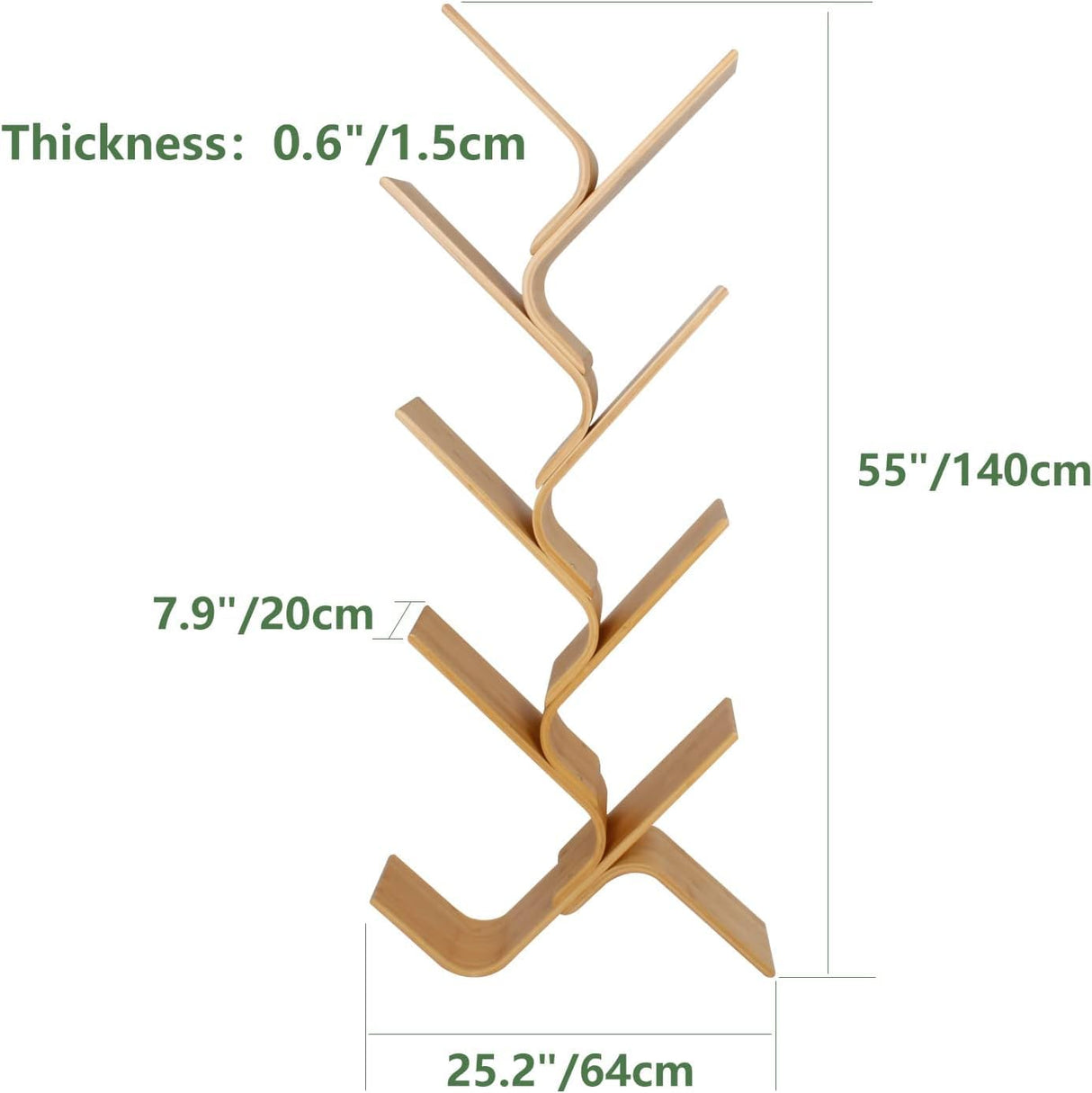 PEYNIR Multi-Layer Bamboo Bookshelf Standing Bookcase Office Curved Book Storage Bookshelf Suitable for Home Living Room Corner Bedroom Boho Bookshelf