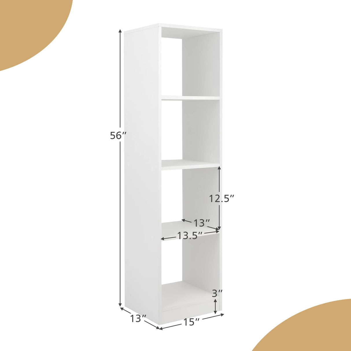 Vertical Bookcase, 56” Tall Narrow Freestanding Bookshelf with Anti-toppling Fittings,